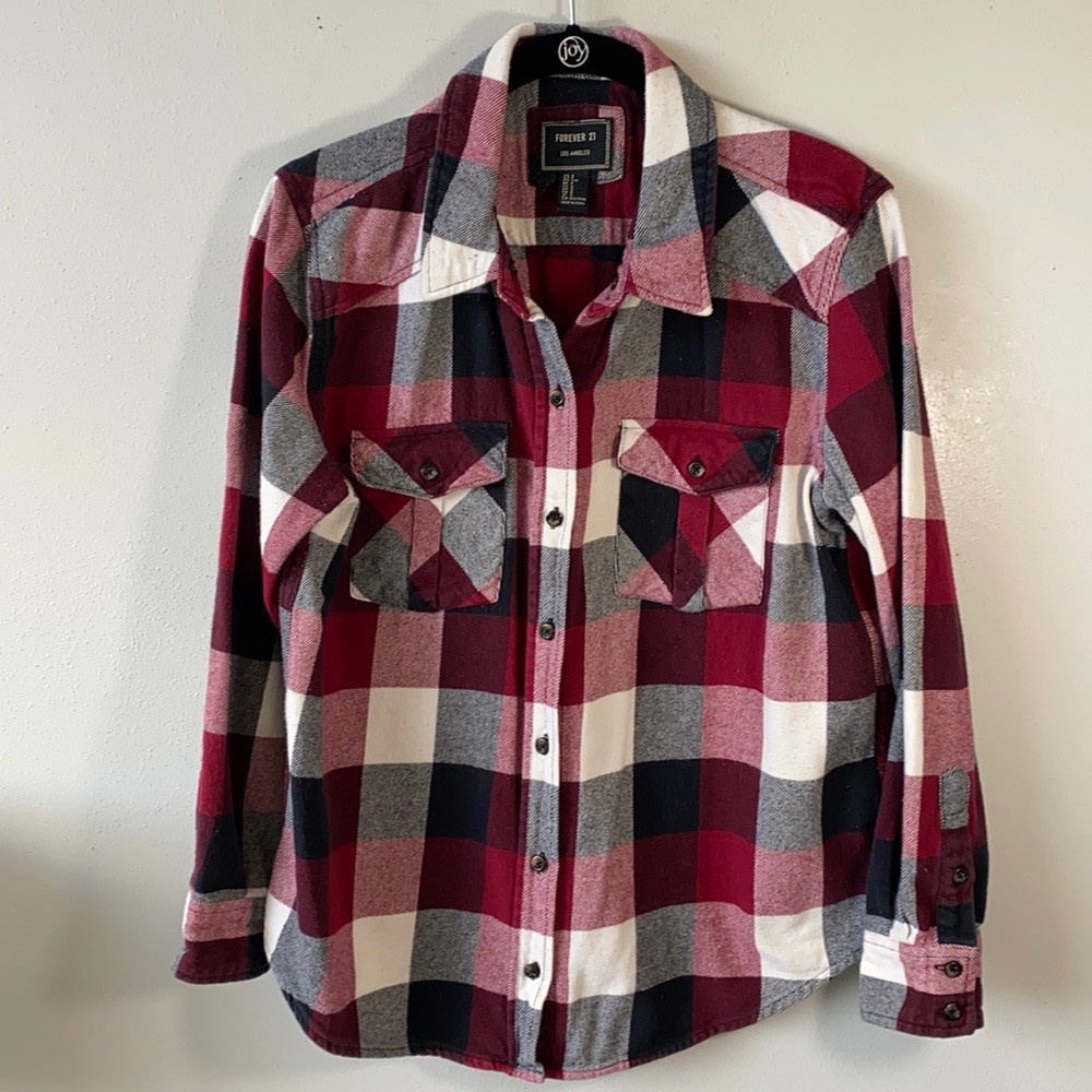 Forever 21 Plaid Flannel Shirt With Detachable Hood, Size S - Picture 2 of 6